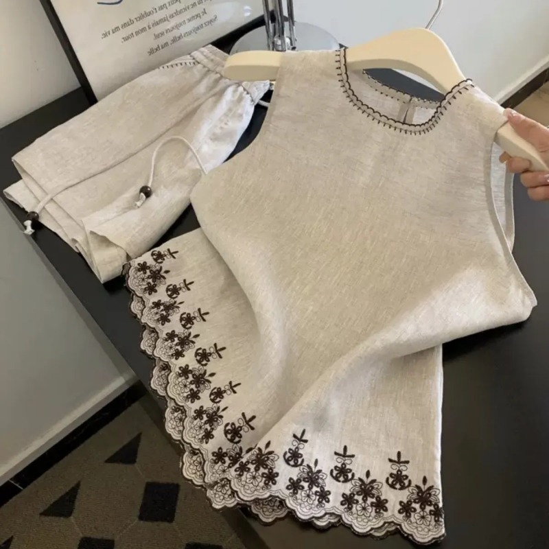 Embroidery Vest - Semplice stile vecchio denaro in cotone