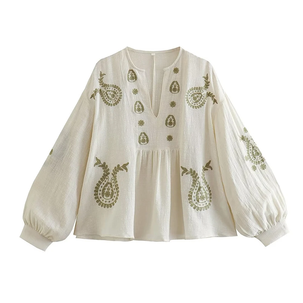 Embroidery Blouse - Camicia da donna nuova in cotone