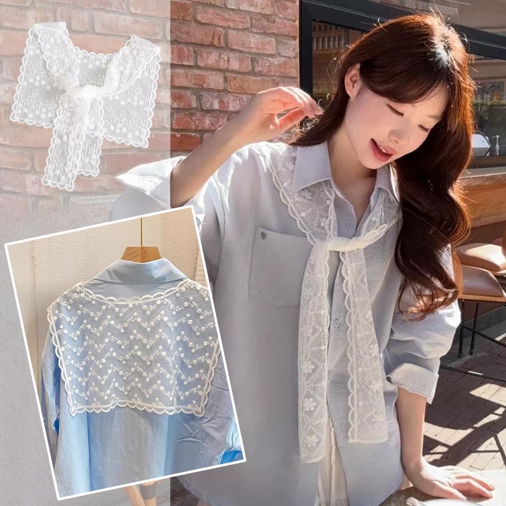 Embroidery Blouse - Sciarpa/Stola in Pizzo Francese da Donna,