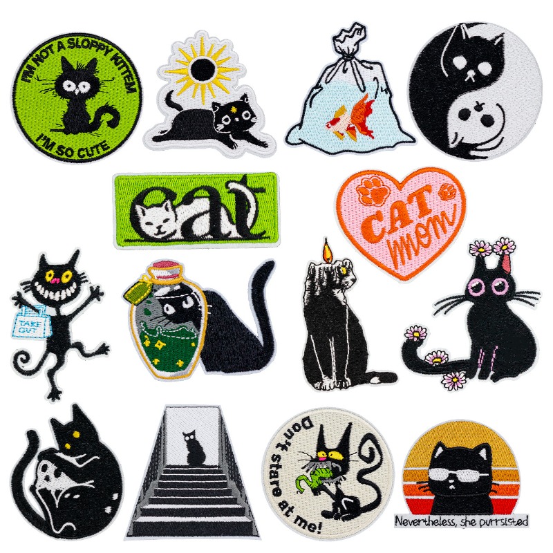 Divertente gatto nero cuore ro - Embroidery On Black Shirt recensione e prezzo